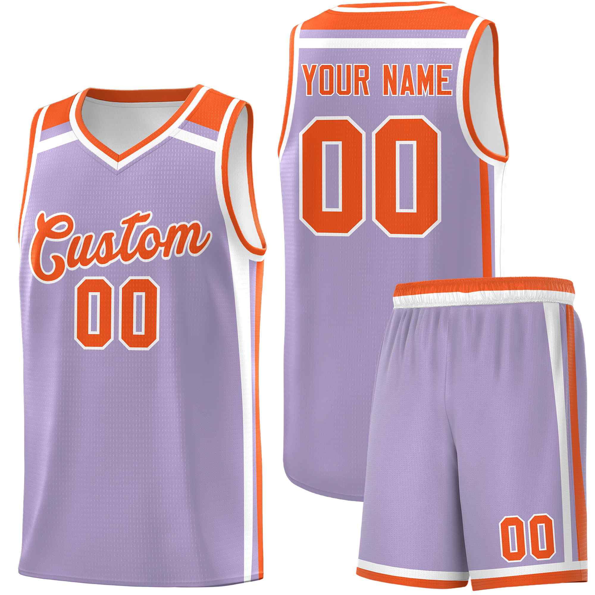 Benutzerdefiniertes Basketball-Trikot aus der Charge Series Sports Uniform in hellem Lila, Orange und Weiß in trendiger Farbe