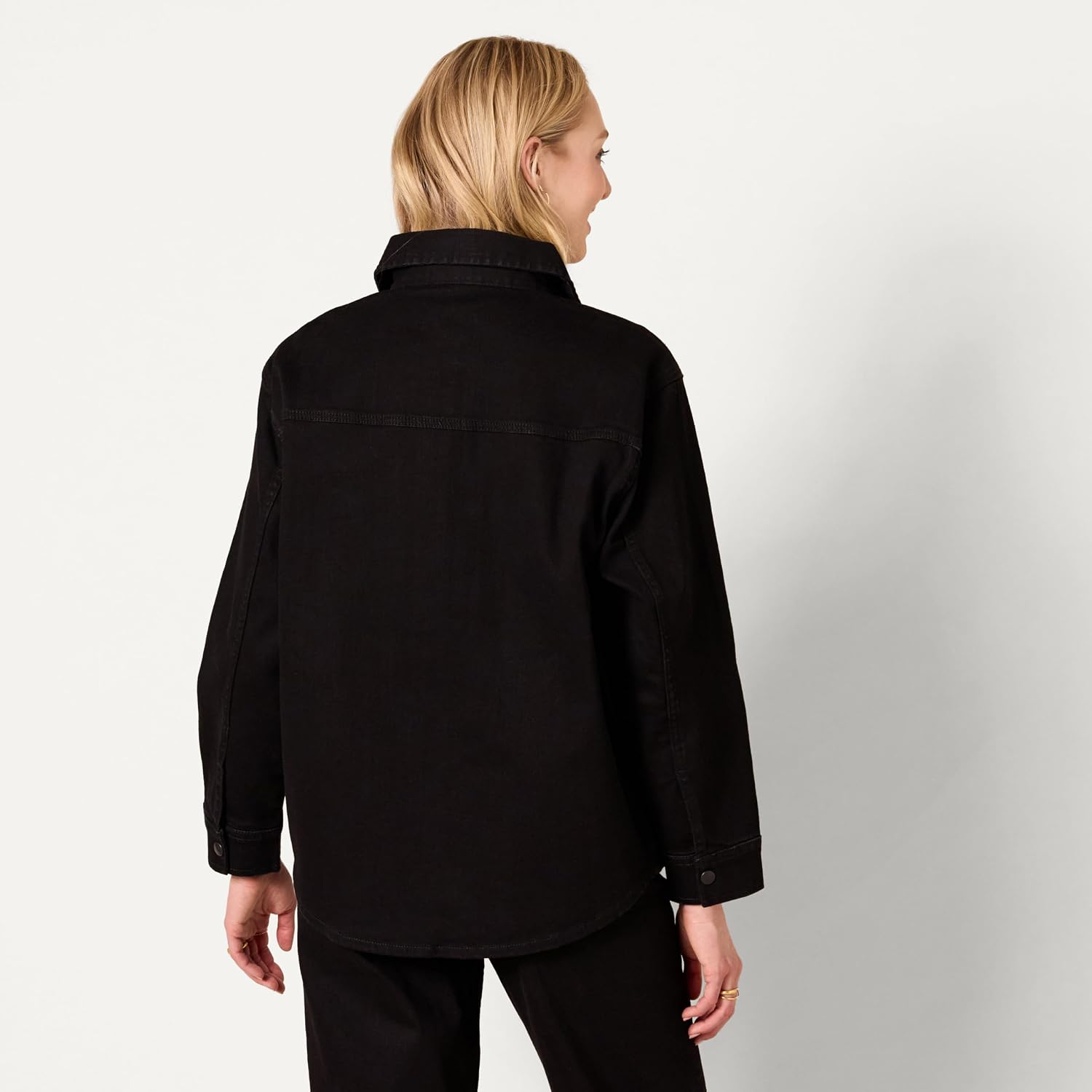 Women's Oversized Denim Shirt Jacket Black with Pockets
