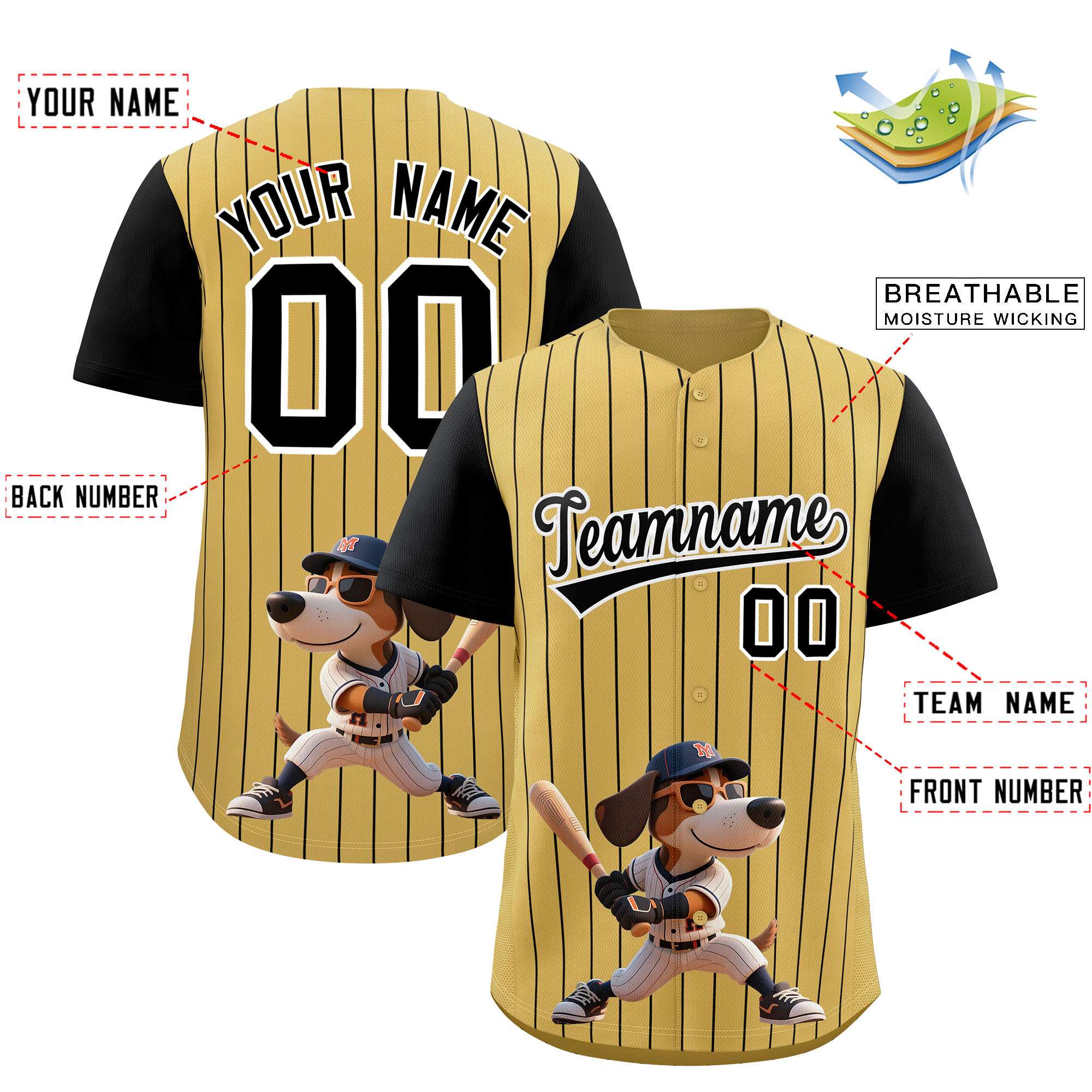 Authentisches Baseball-Trikot mit individuellem Streifen-Tiere-Graffiti-Muster, Raglanärmeln Authentisches Baseball-Trikot mit individuellem Streifen-Tiere-Graffiti-Muster, Raglanärmeln