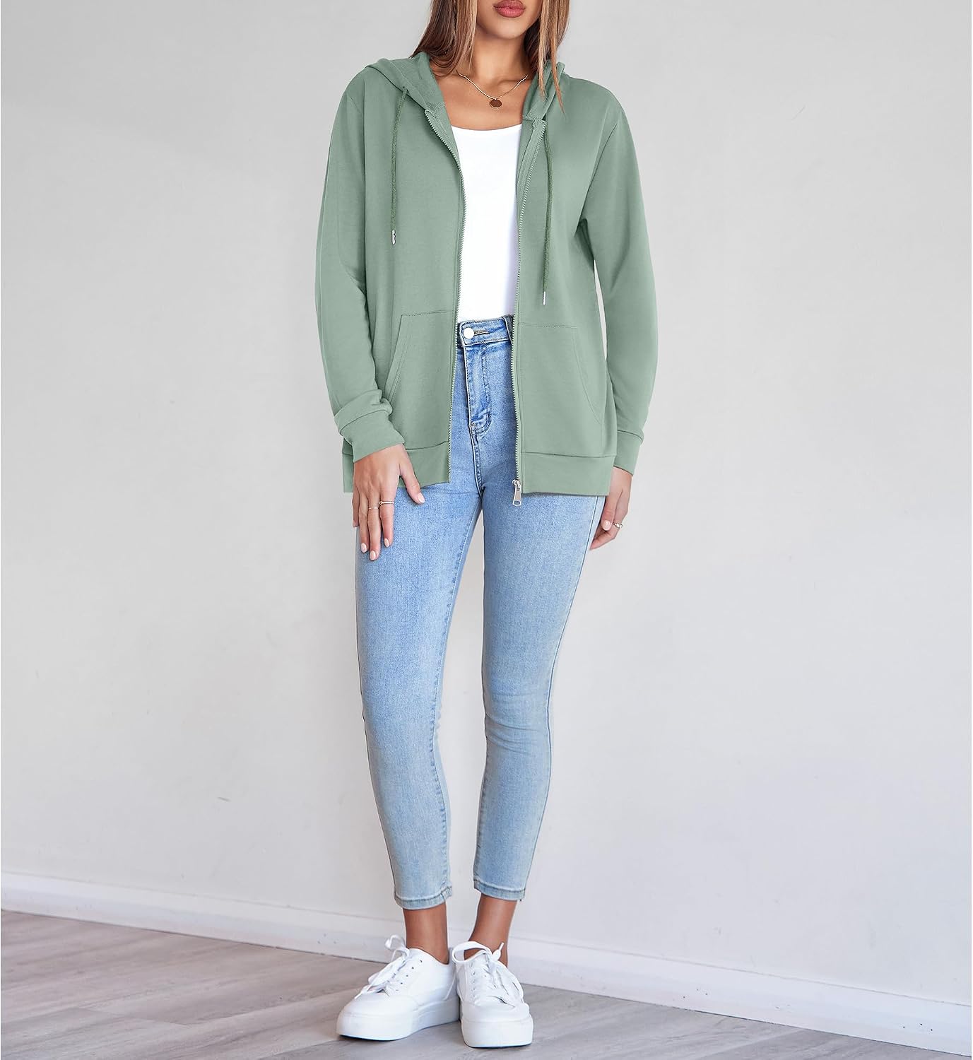 Womens Zip Up Hoodies Long Sleeve Hooded Sweatshirts Y2K Fall Fashion Clothes Jacket