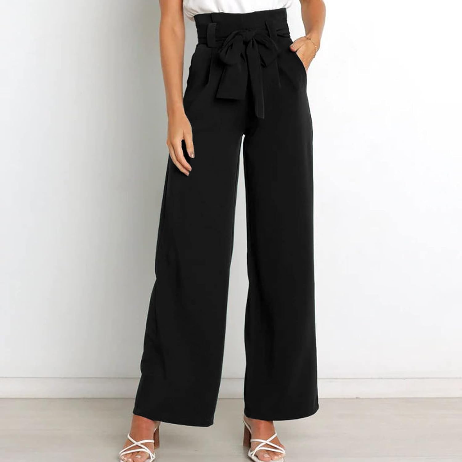 Women's Wide Leg Pants High Elastic Waisted in The Back Business Work Trousers Long Straight Suit