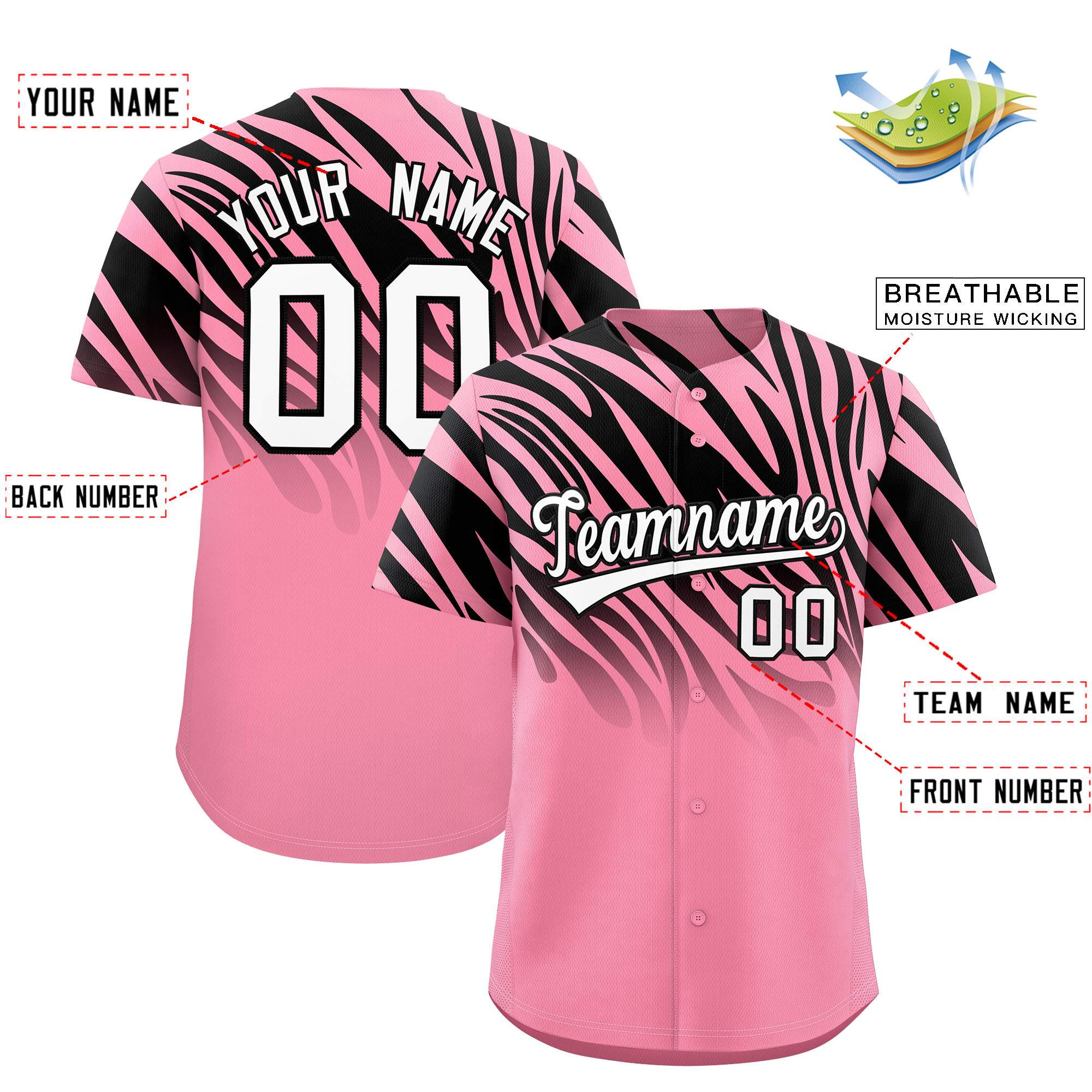 Benutzerdefiniertes Team-Shirt mit Tiger-Streifen und Farbverlauf und Tierdruck, Baseball-Trikot