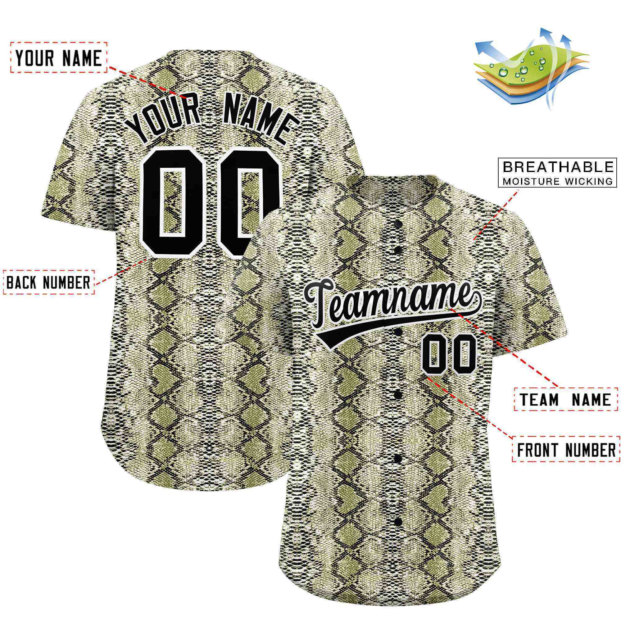 Benutzerdefiniertes authentisches Baseball-Trikot mit mehrfarbigem Schlangenledermuster