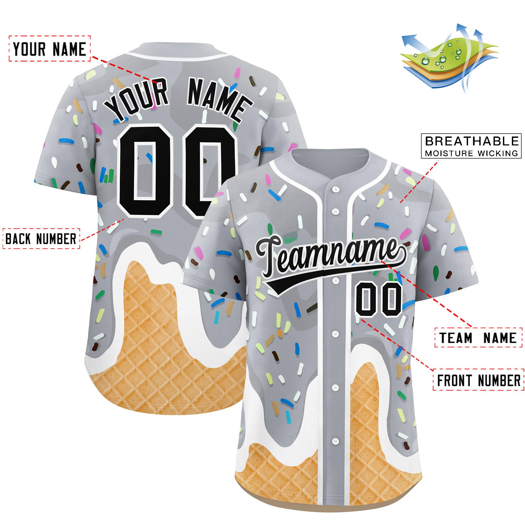 Benutzerdefiniertes Eistüte-Graffiti-Muster, modisches, authentisches Baseball-Trikot Benutzerdefiniertes Eistüte-Graffiti-Muster, modisches, authentisches Baseball-Trikot
