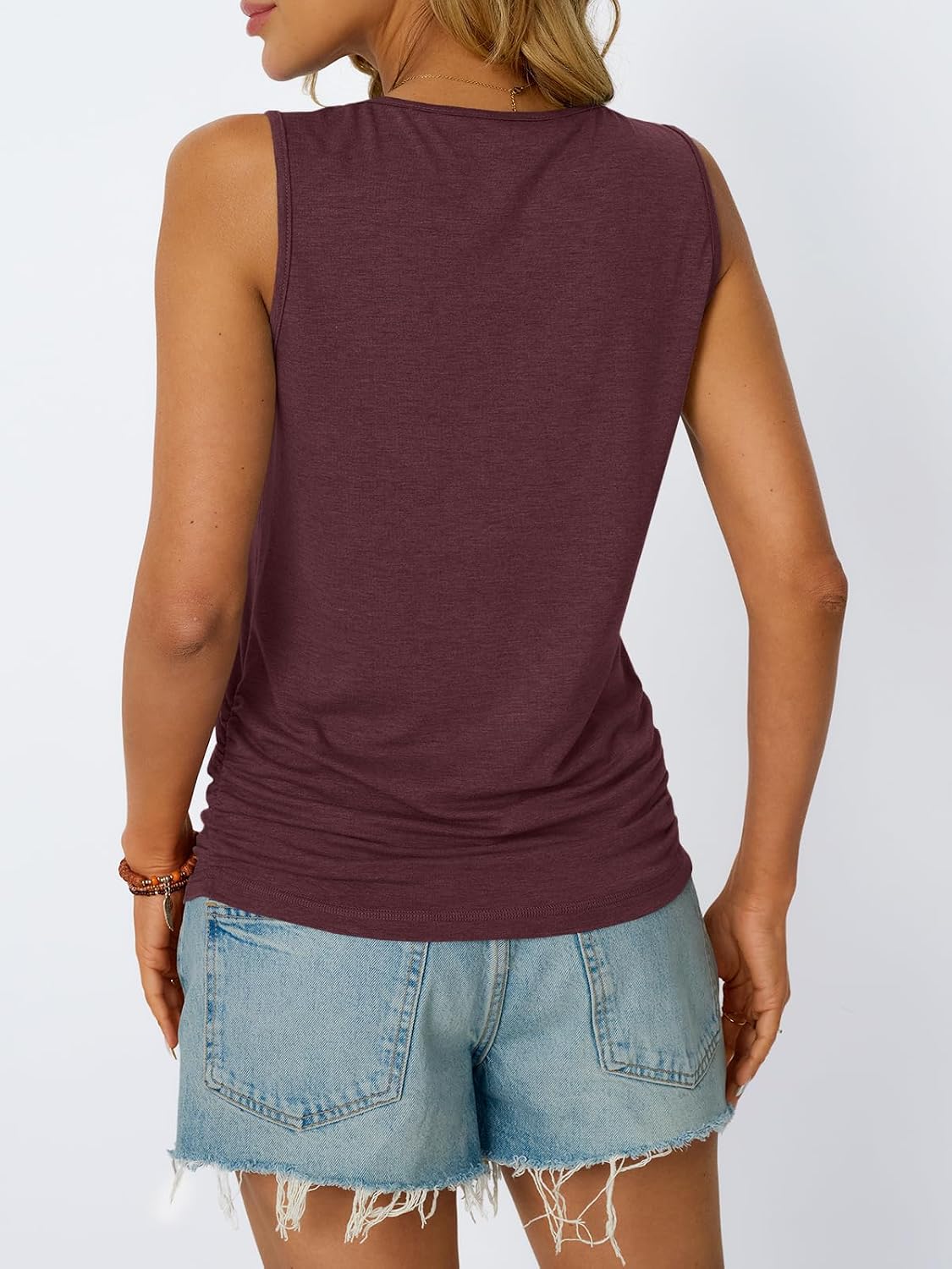Women's Ruched Side Scoop Neck Tank Top Plum