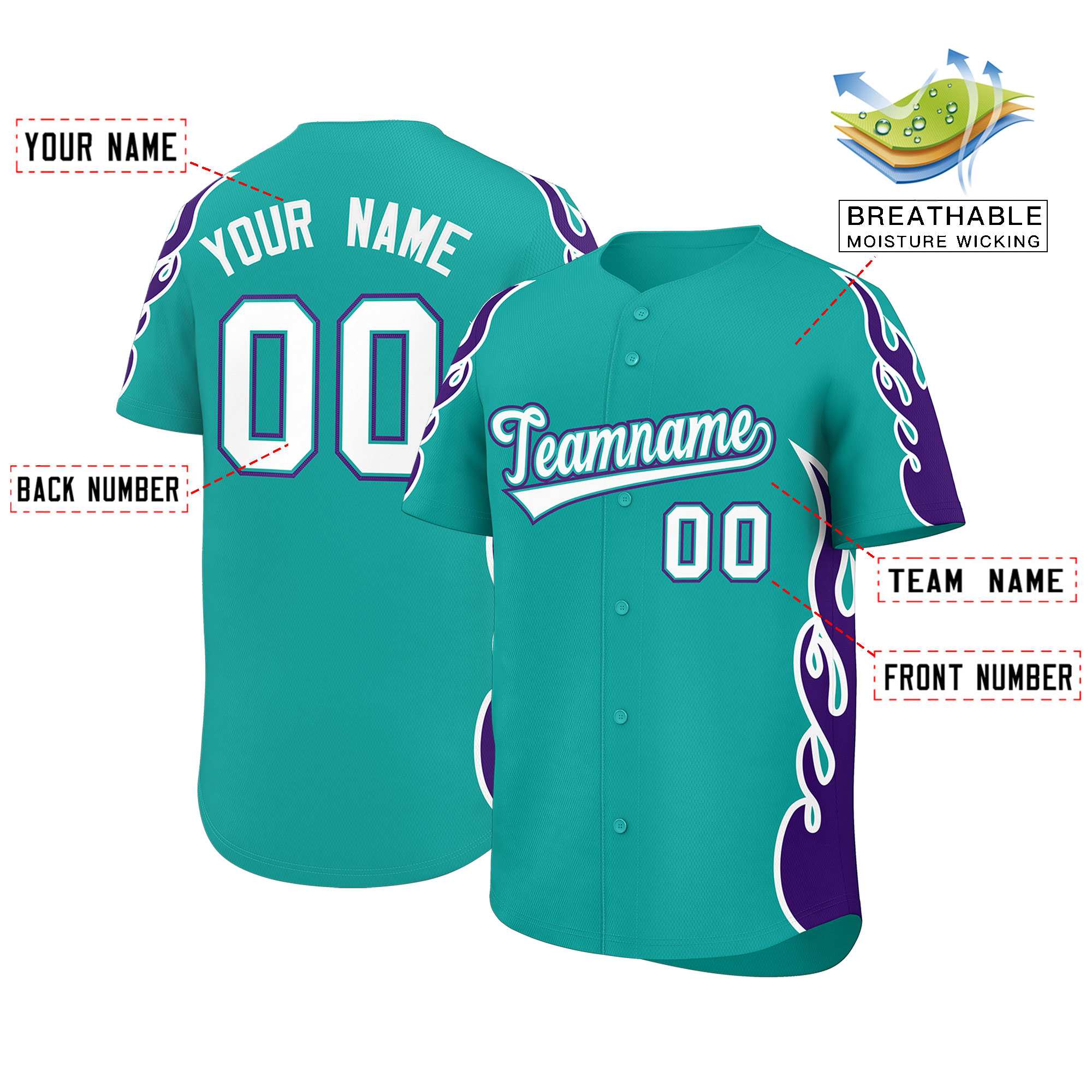 Benutzerdefiniertes Baseball-Trikot mit Seitenflammen-Umrissmuster für Sportuniformen