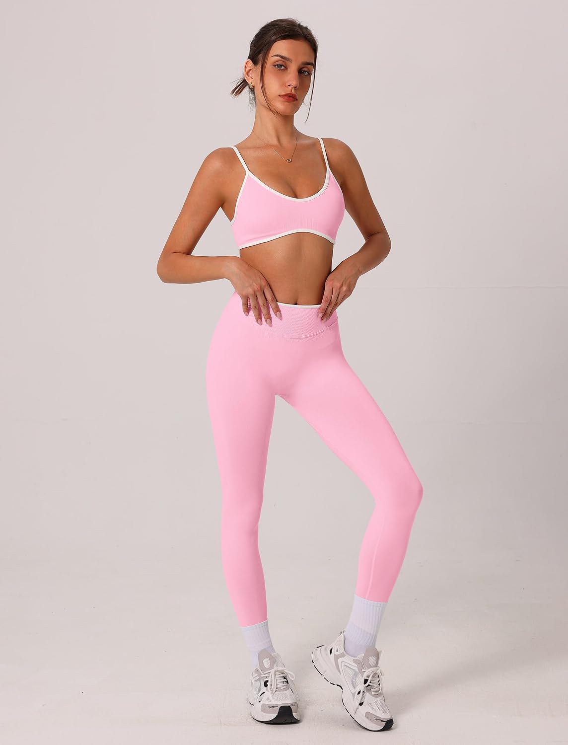 Women's Seamless Workout Set Sports Bra Leggings Pink