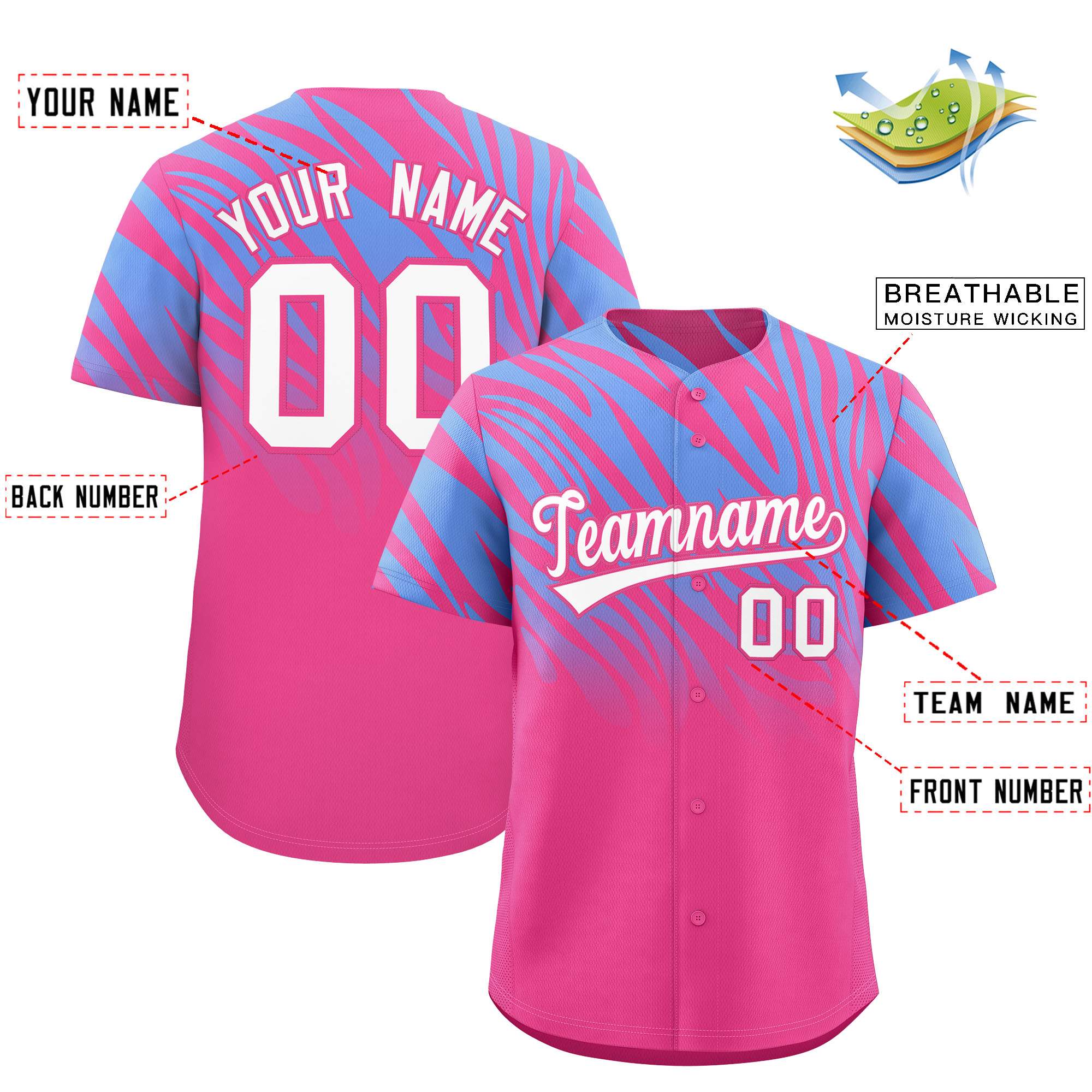 Benutzerdefiniertes Team-Shirt mit Tiger-Streifen und Farbverlauf und Tierdruck, Baseball-Trikot