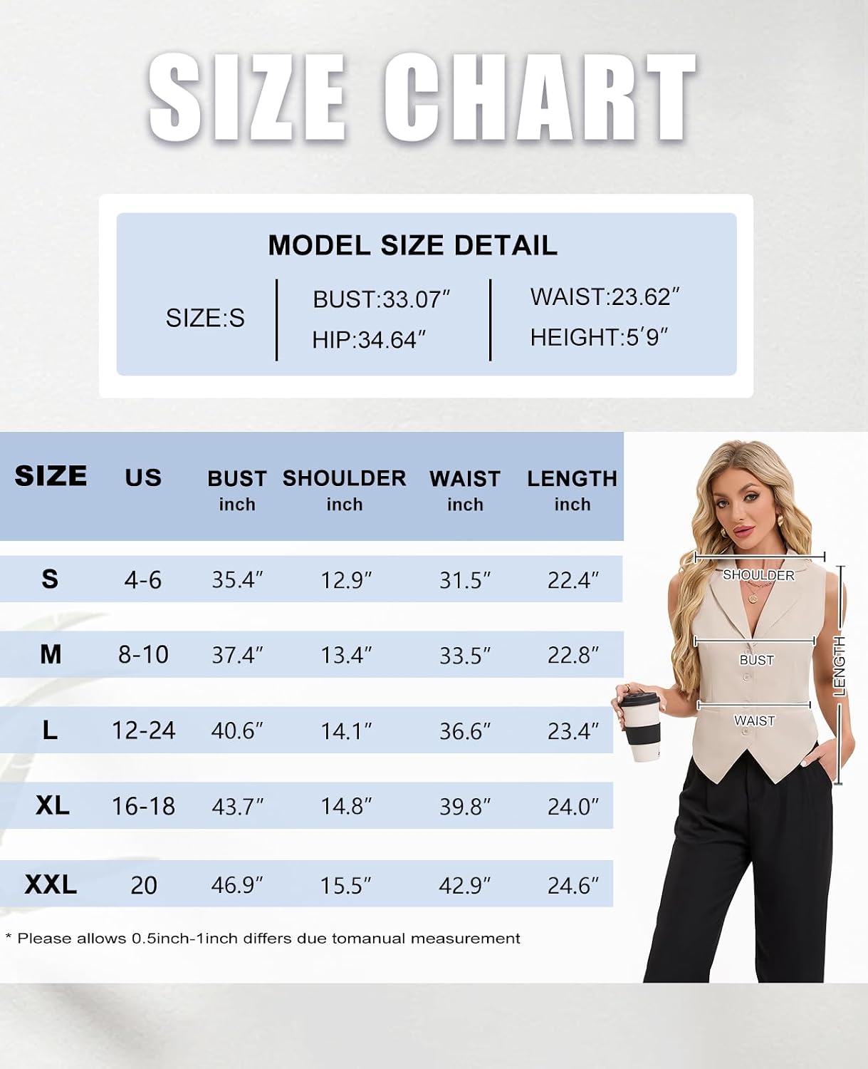 Women's Button Front Waistcoat Notch Lapel Sleeveless White Vest