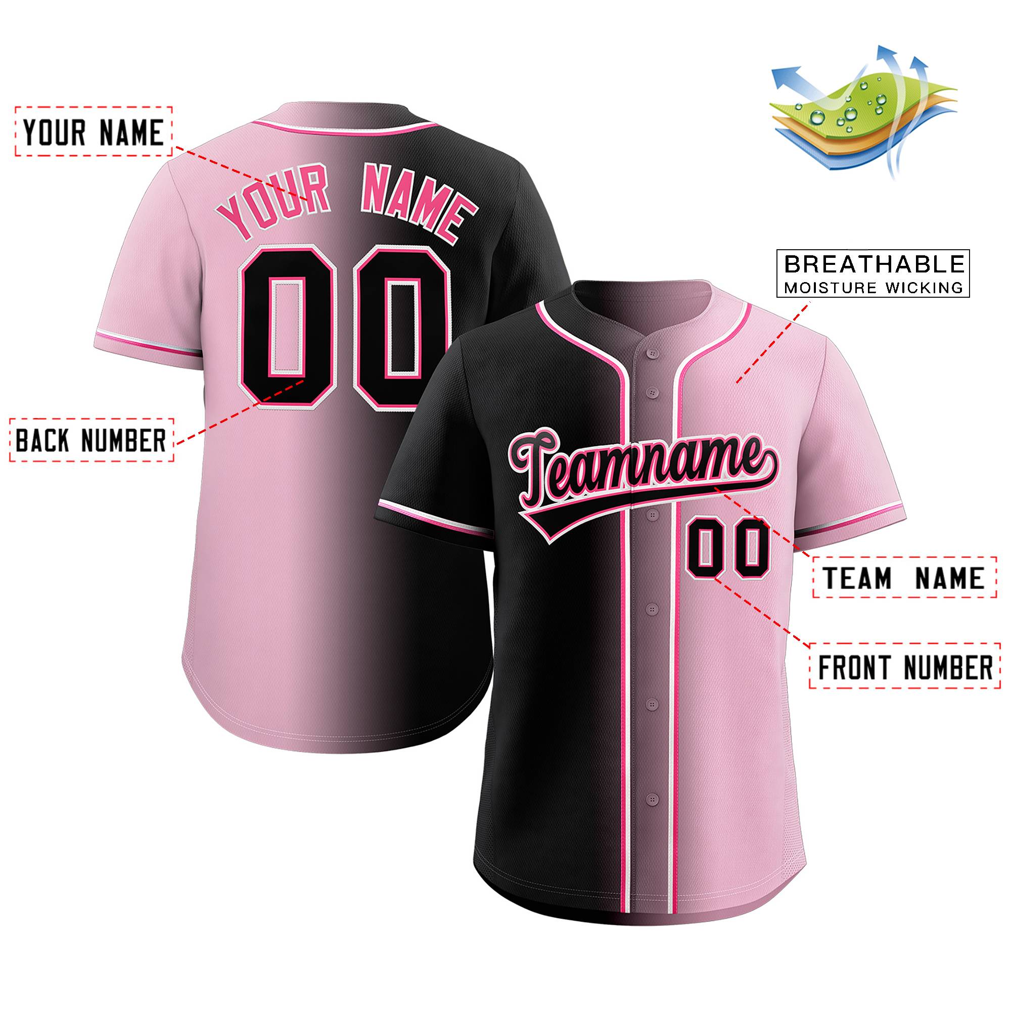 Benutzerdefiniertes, modisches, authentisches Baseball-Trikot mit Farbverlauf Benutzerdefiniertes, modisches, authentisches Baseball-Trikot mit Farbverlauf