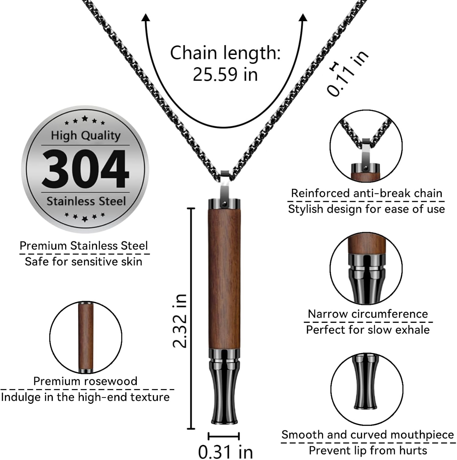Natural Breathing Necklace with 18 Flavor Cores, Brown Wood