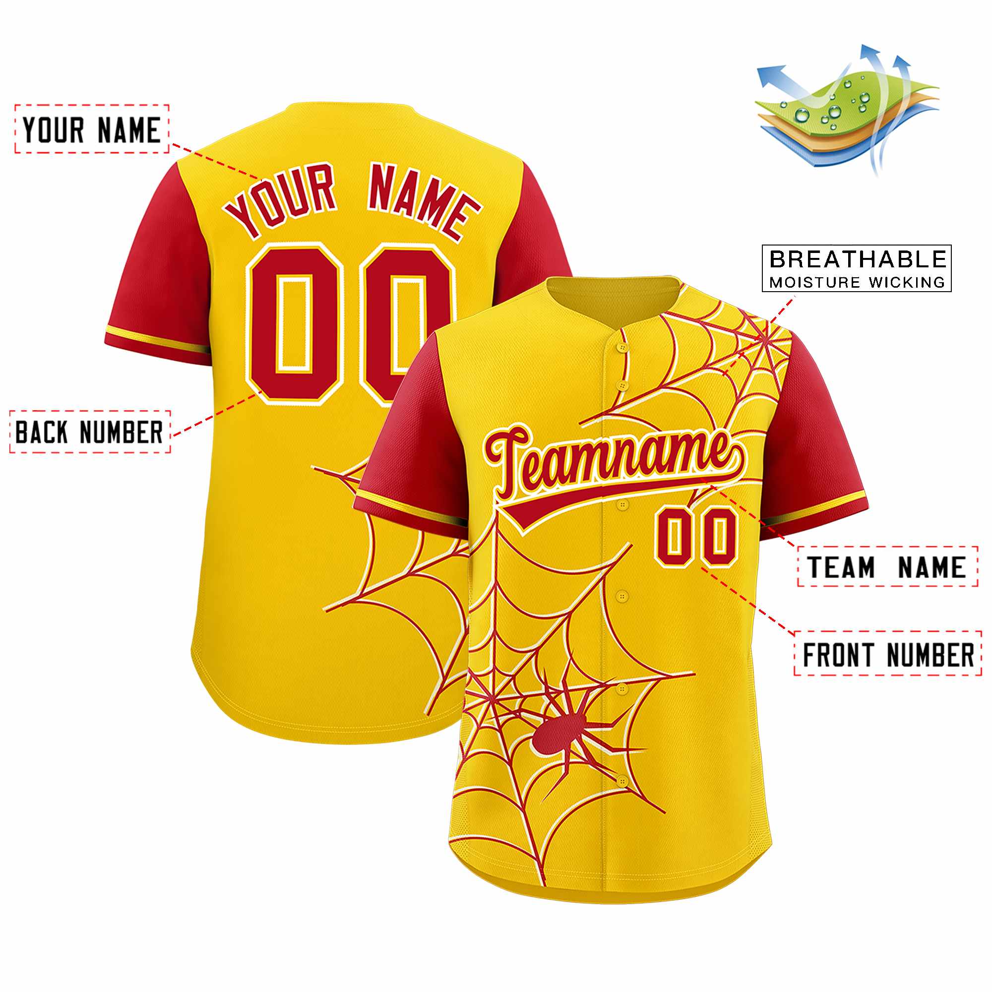 Benutzerdefiniertes Spinnennetz-Muster, Raglanärmel, authentisches Baseball-Trikot