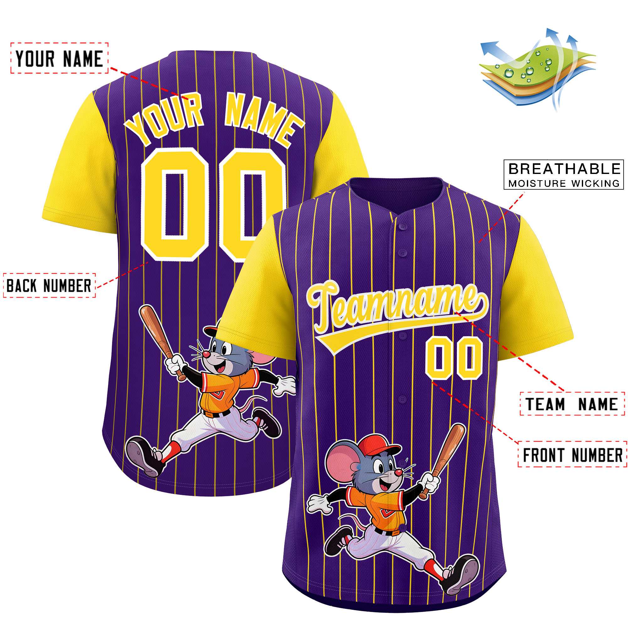 Authentisches Baseball-Trikot mit individuellem Streifen-Tiere-Graffiti-Muster, Raglanärmeln Authentisches Baseball-Trikot mit individuellem Streifen-Tiere-Graffiti-Muster, Raglanärmeln