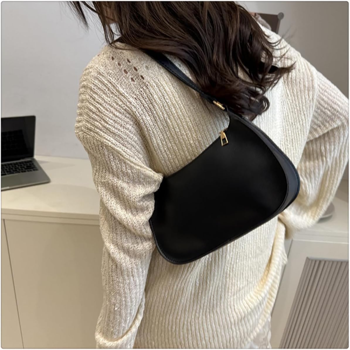 Women's Soft PU Leather Crescent Hobo Shoulder Bag Black Women's Soft PU Leather Crescent Hobo Shoulder Bag Black