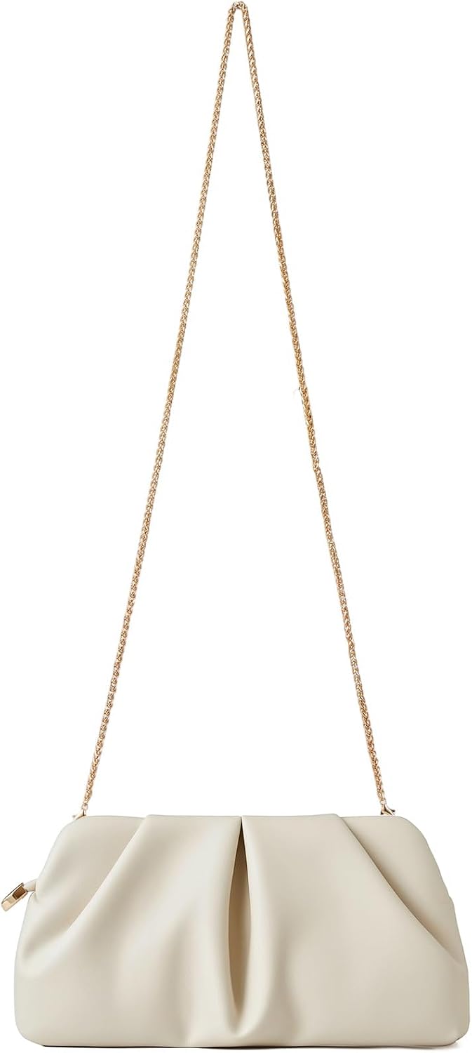 Women's Ruched Clutch Purse PU Leather Evening Bag Cream