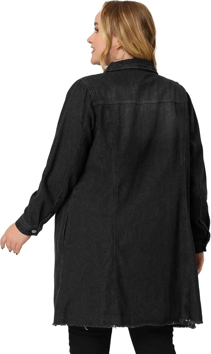 Women's Plus Size Washed Black Long Denim Jacket Women's Plus Size Washed Black Long Denim Jacket