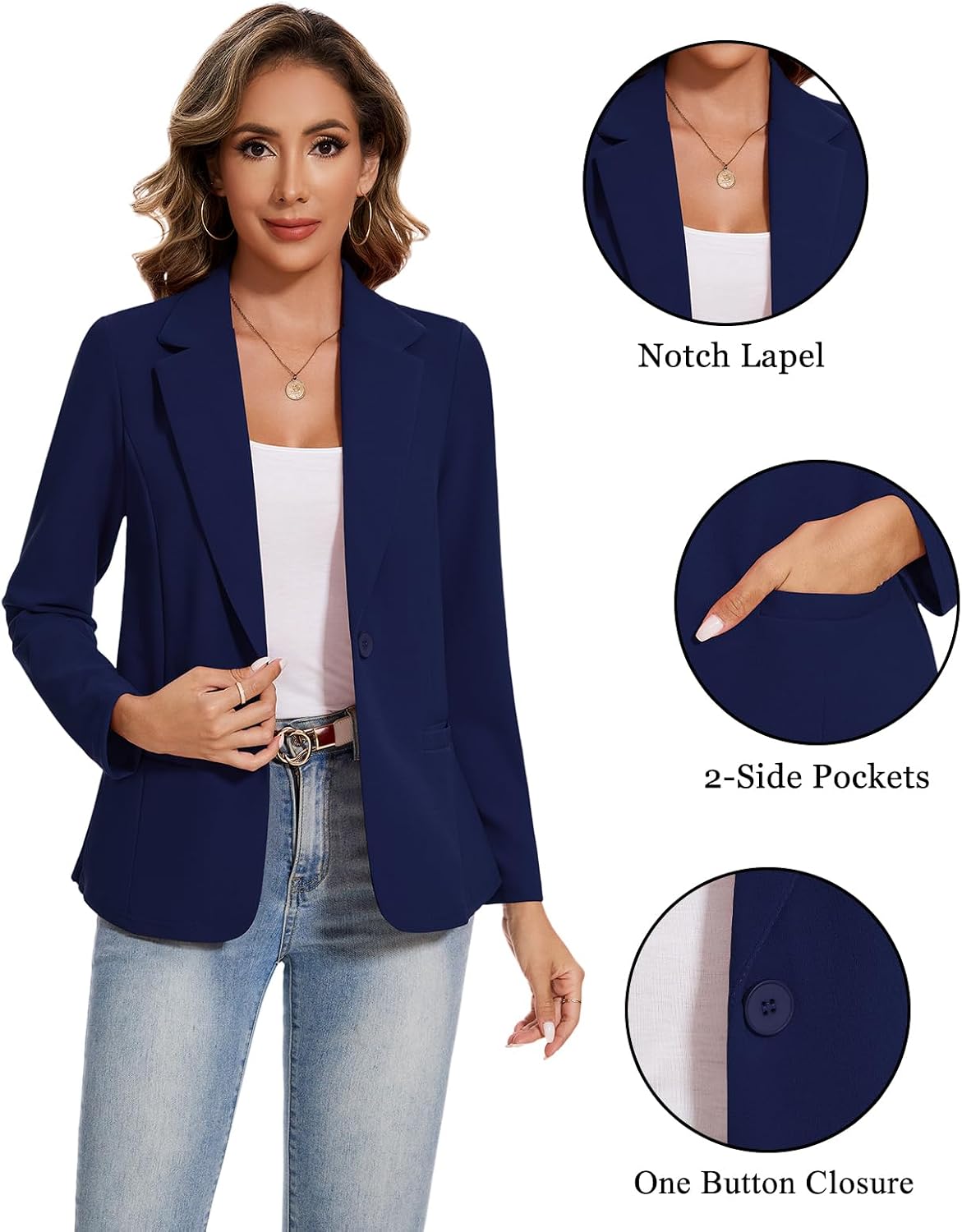 Blazers for Women Long Sleeve Button Front Blazer Lapel Business Casual Work Office Suit Jackets with Pockets