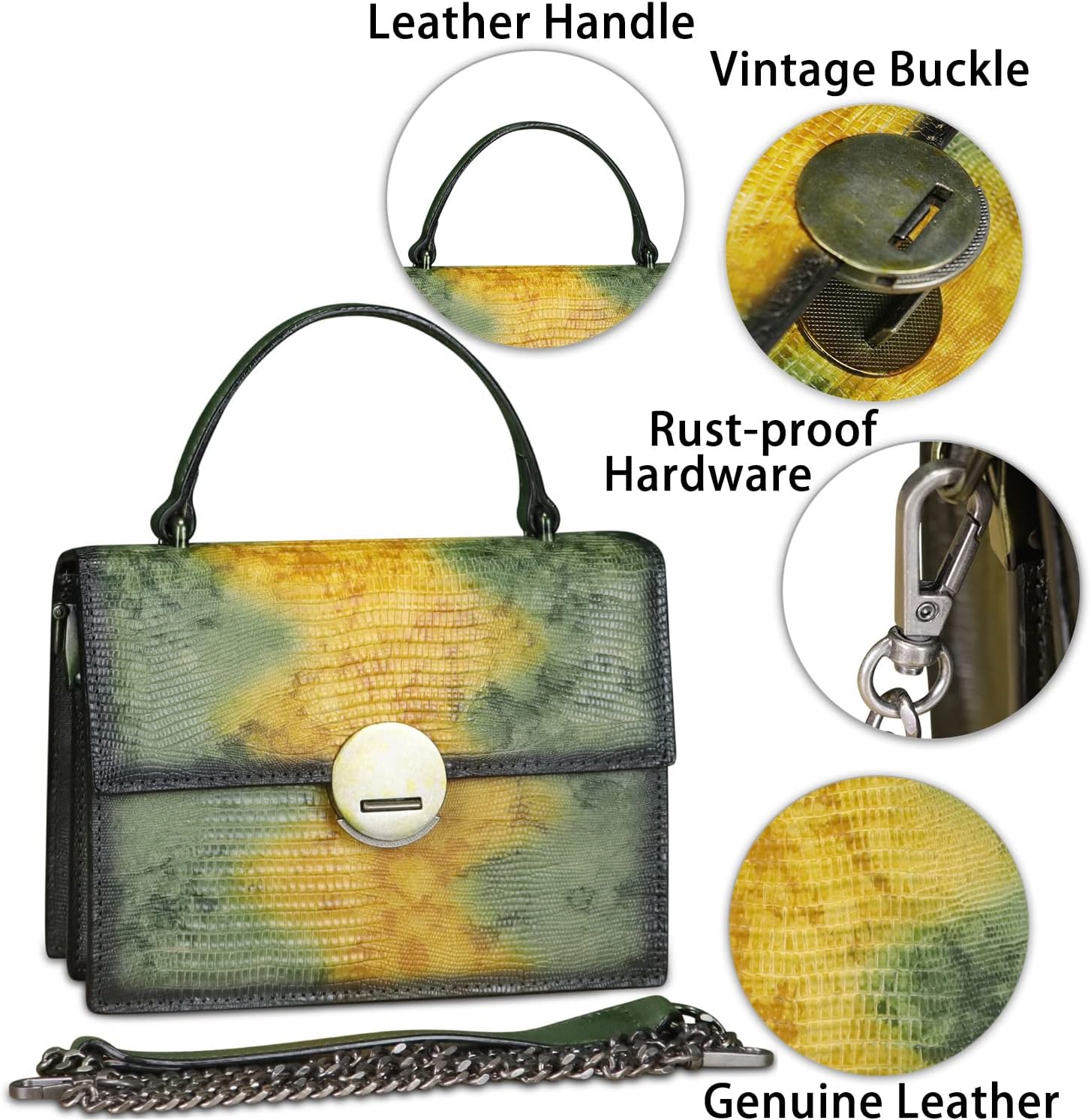 Women's Hand-Dyed Lizard-Embossed Leather Top Handle Bag Green Women's Hand-Dyed Lizard-Embossed Leather Top Handle Bag Green