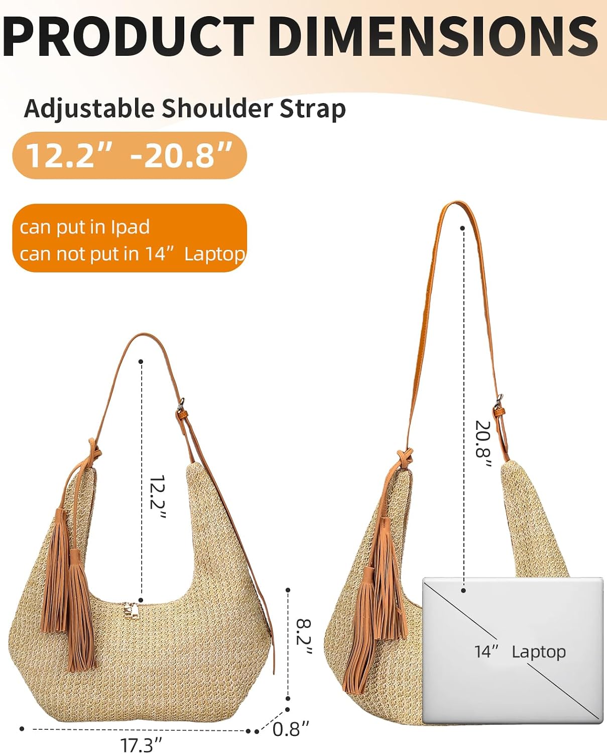 Women's Straw Woven Hobo Beach Bag with Tassel