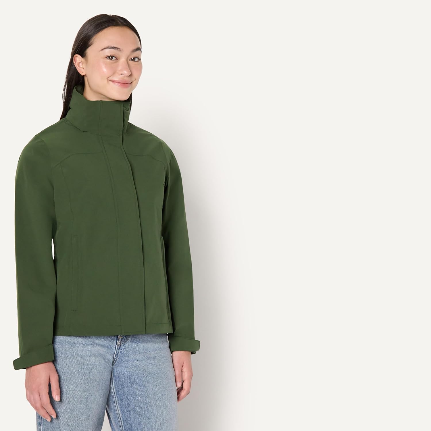 Women's Packable Hooded Rain Jacket Dark Green