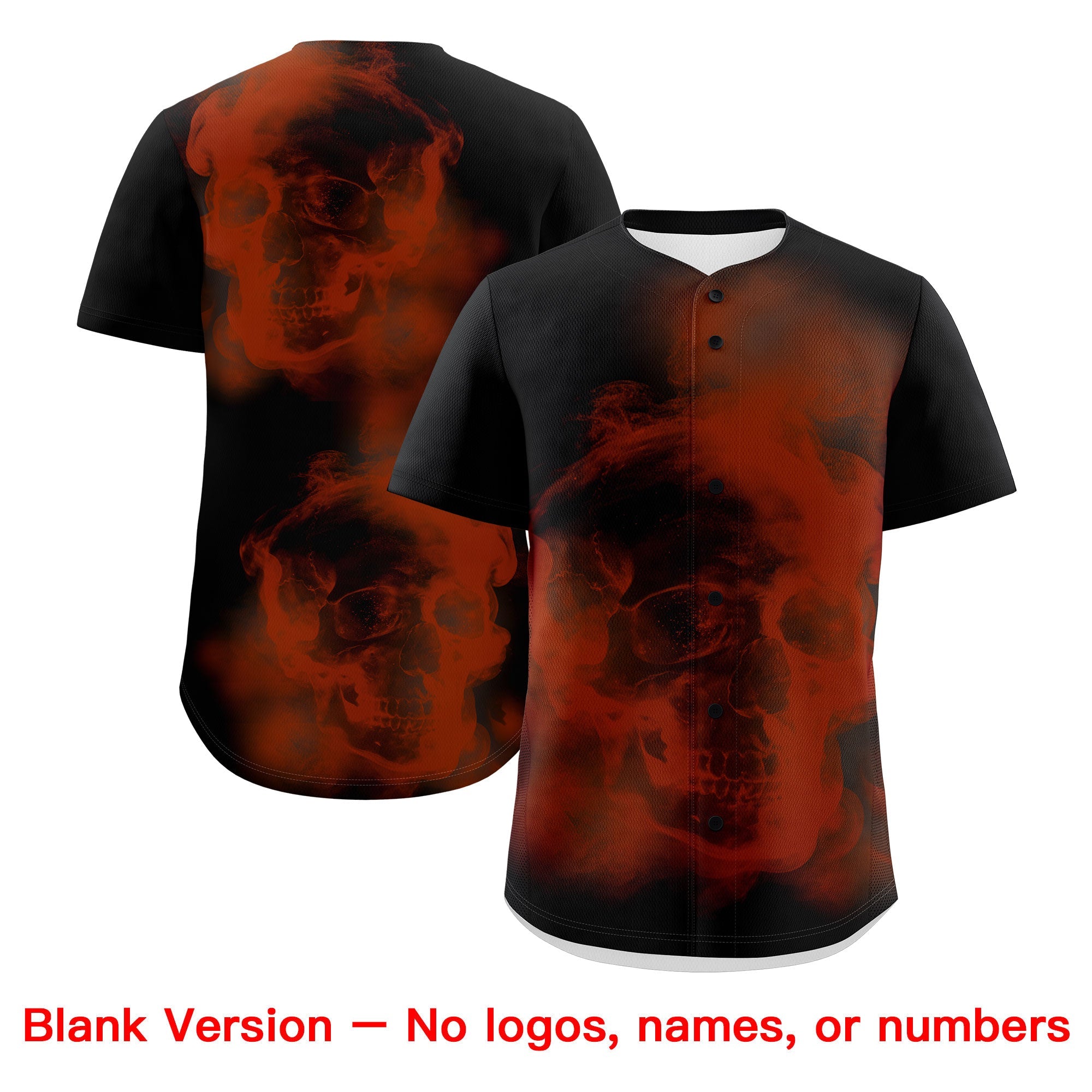 Benutzerdefiniertes schwarz-dunkelorange-weißes Skelett-Graffiti-Muster, schnell trocknendes Baseball-Trikot
