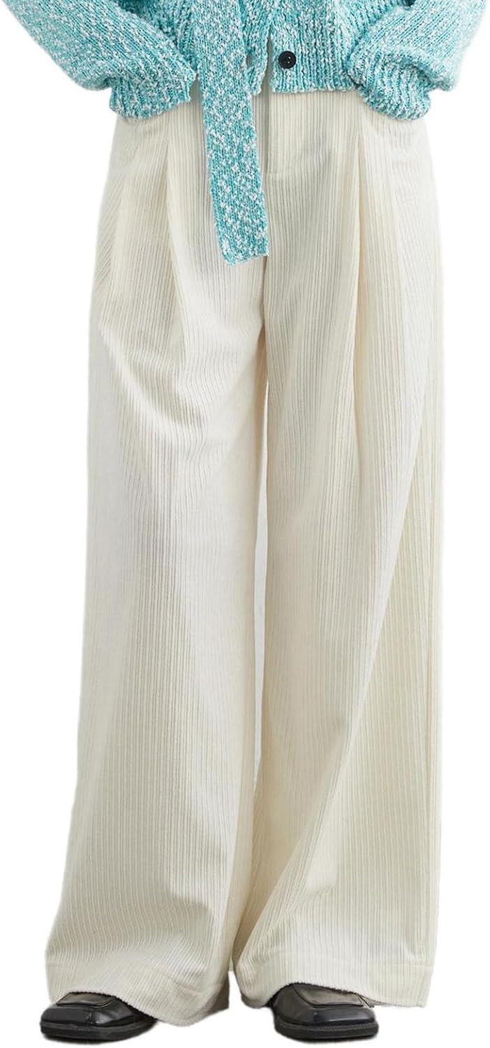 Women's Pants Retro Pleated Corduroy High Waisted Straight Leg Ladies Trousers Autumn Winter