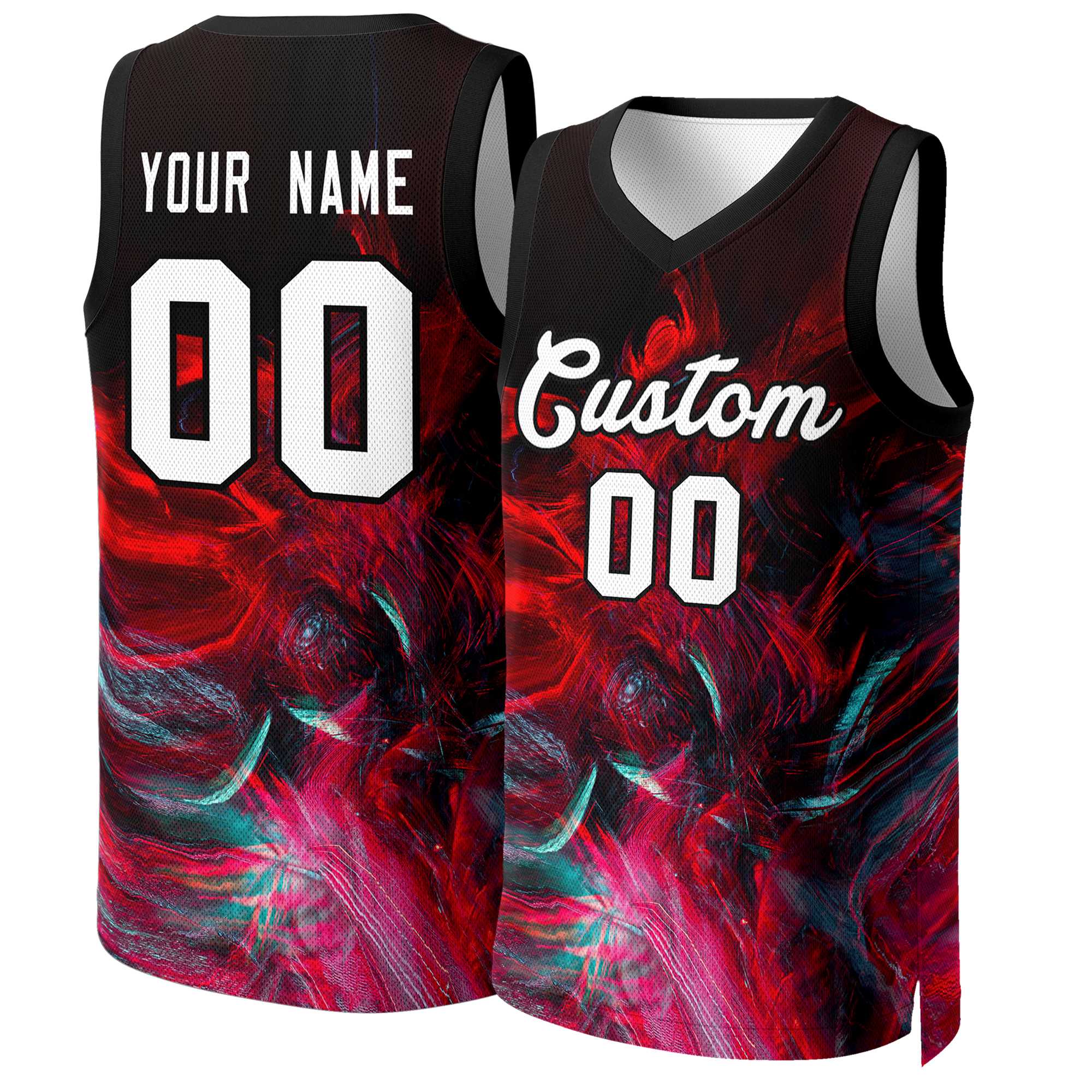 Benutzerdefinierte Graffiti-Muster Tops Mesh-Basketball-Trikot