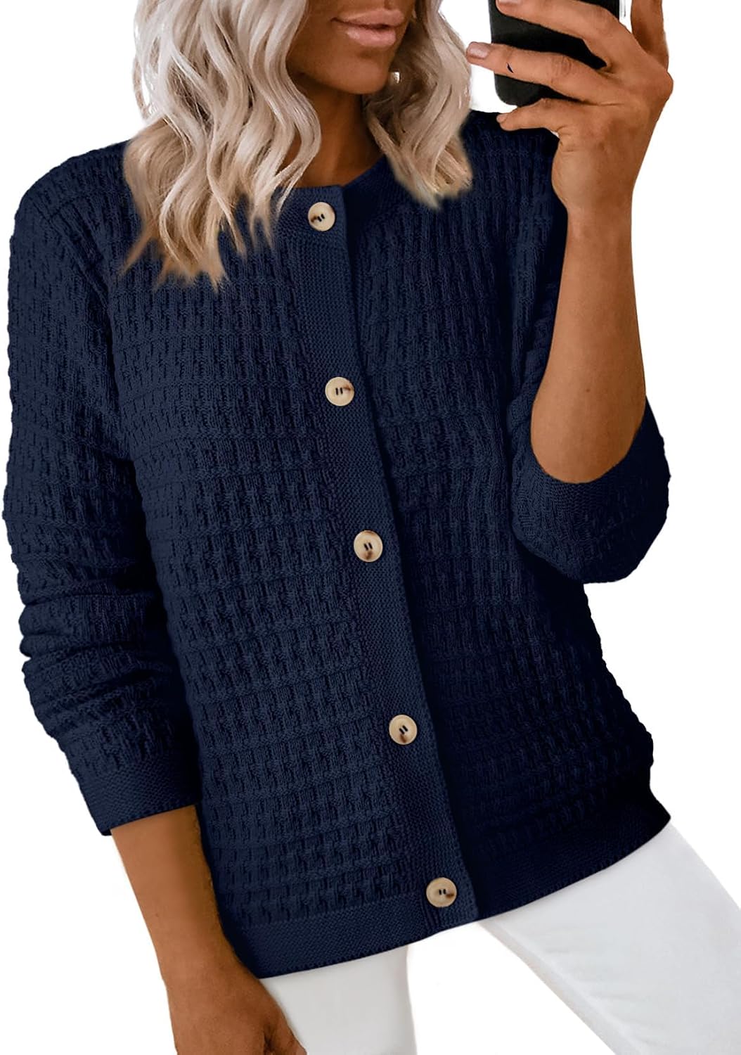 Winter Cardigan Sweaters for Women Long Sleeve Open Front Button Down Jacket