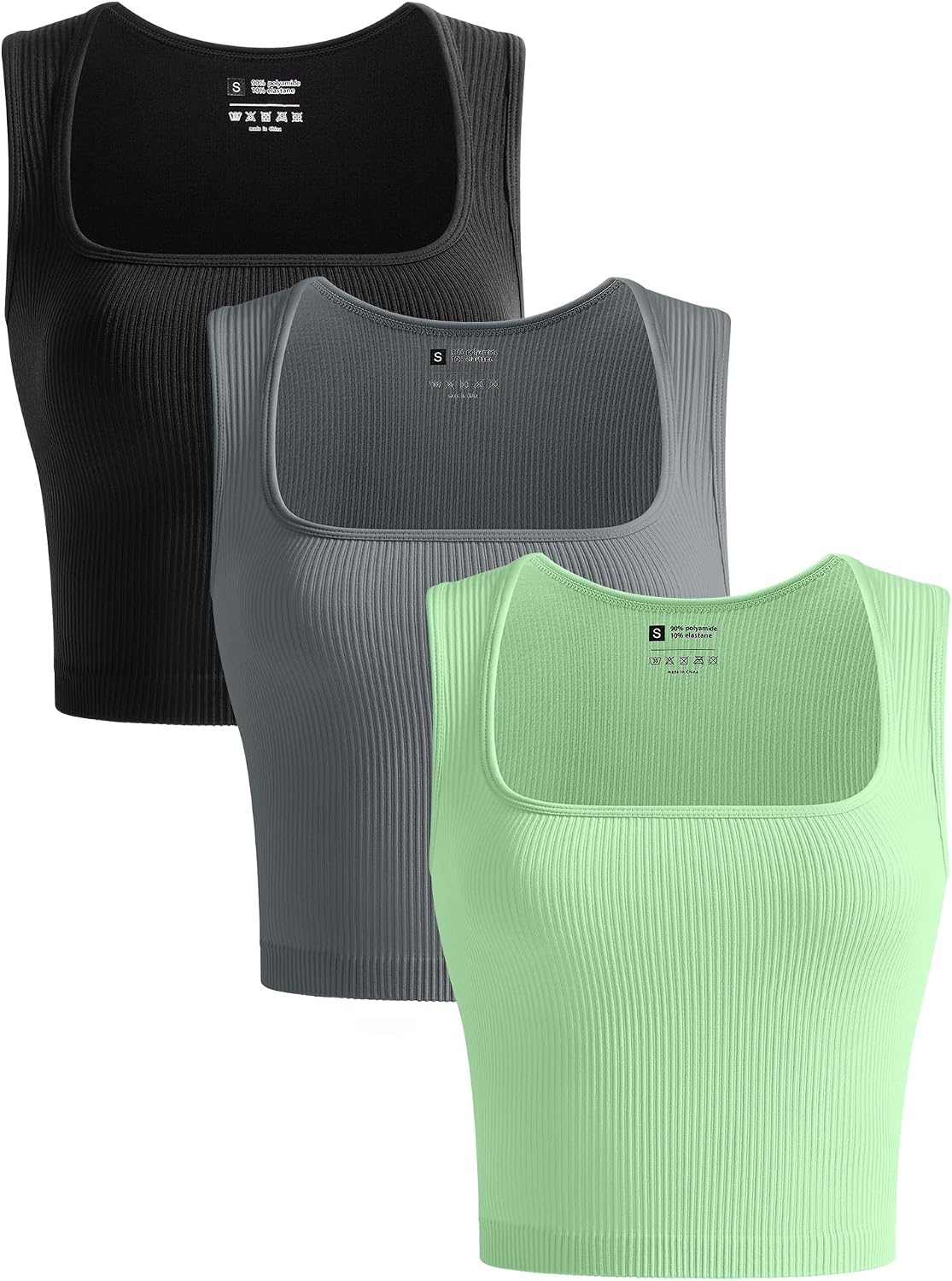 Women's Ribbed Square Neck Crop Tank Top 3 Pack