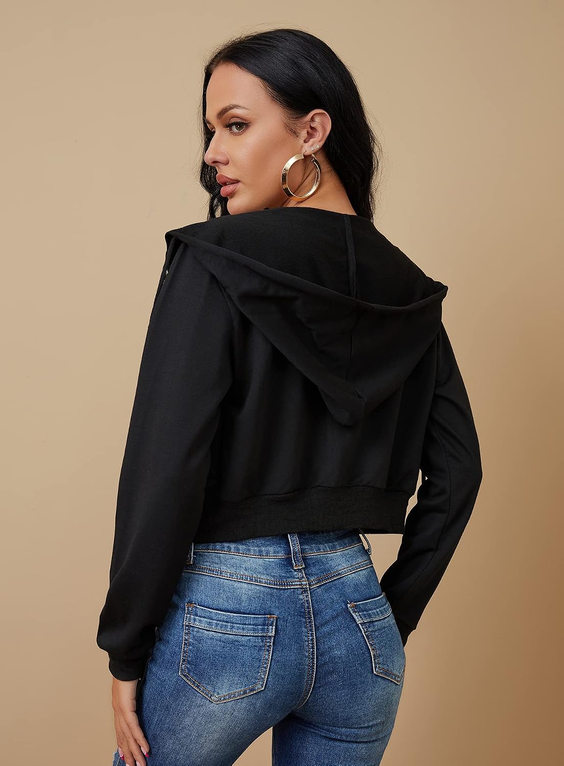 Women's Zip Up Hoodies Cropped Cardigan Jacket Drawstring Hooded Sweatshirts Casual Long Sleeve Top\u2026