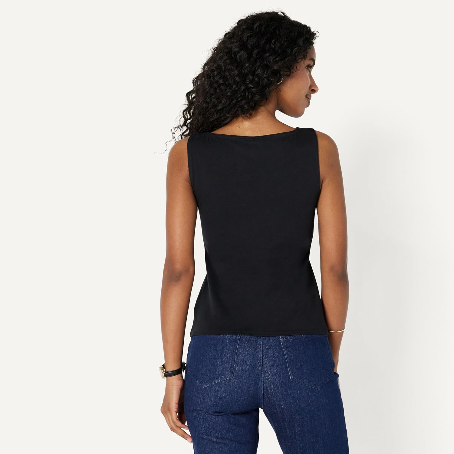 Women's Boat Neck Slim Fit Cotton Tank, Black