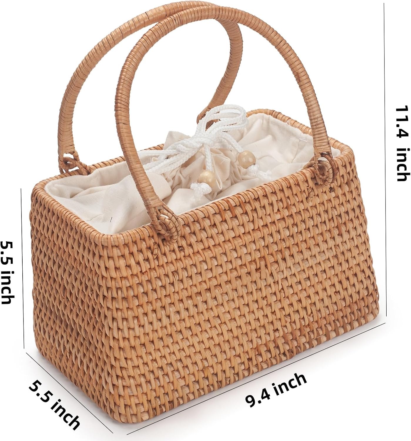 Women's Handwoven Rattan Top-Handle Basket Bag, Brown Women's Handwoven Rattan Top-Handle Basket Bag, Brown