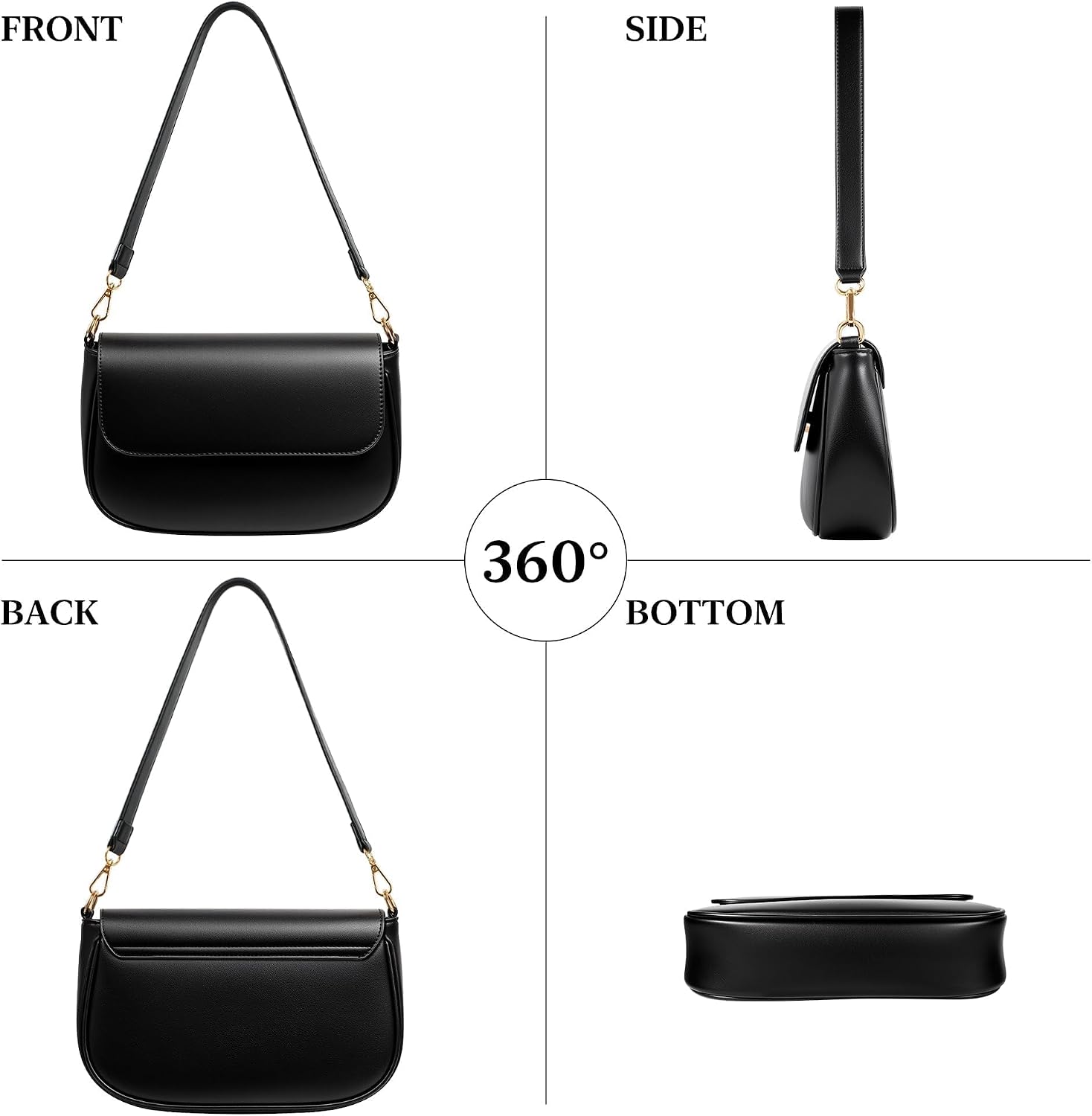 Women's Black Flap Shoulder Bag Gold Hardware