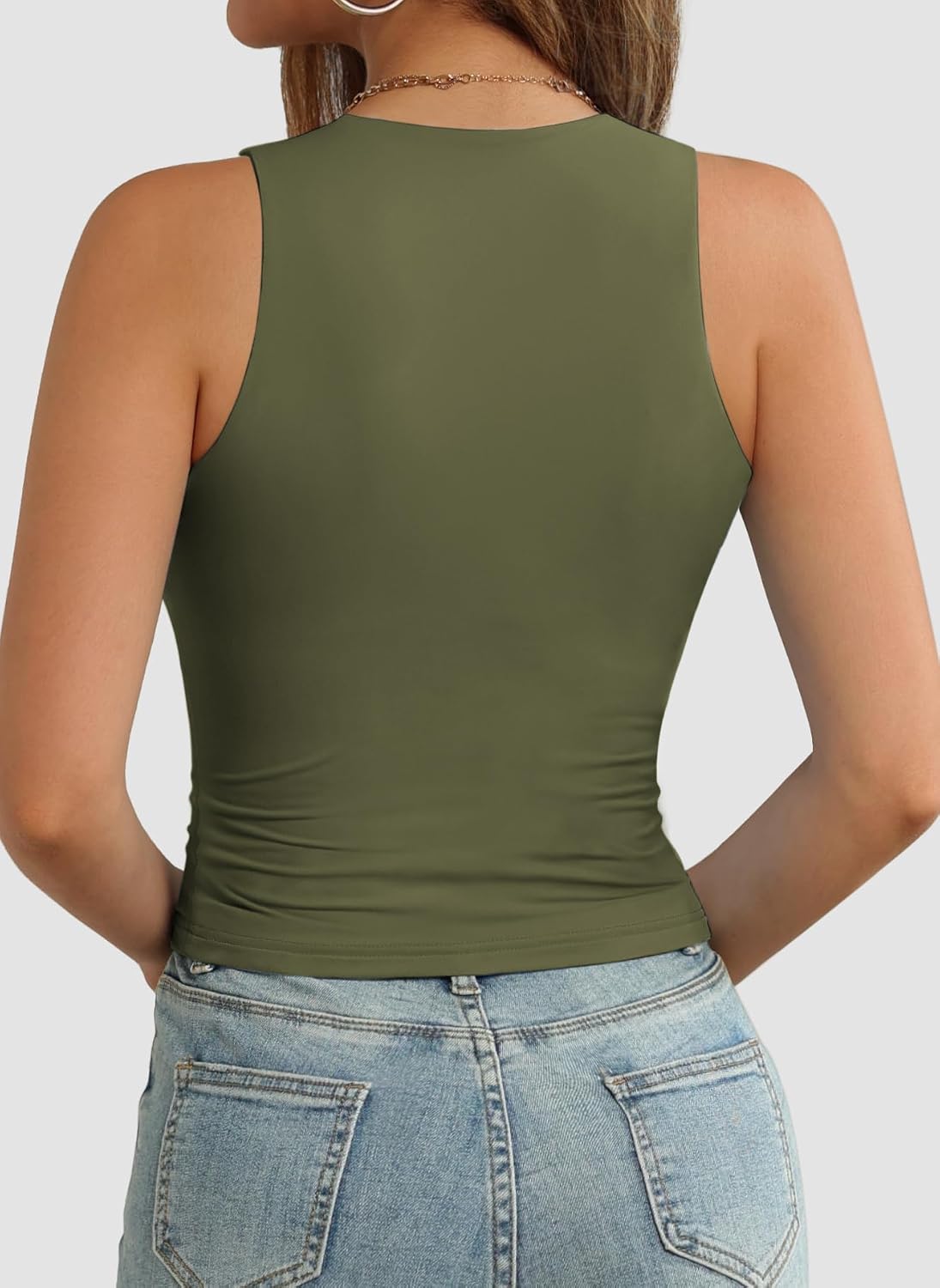 Women's Double Lined High Neck Crop Tank Olive