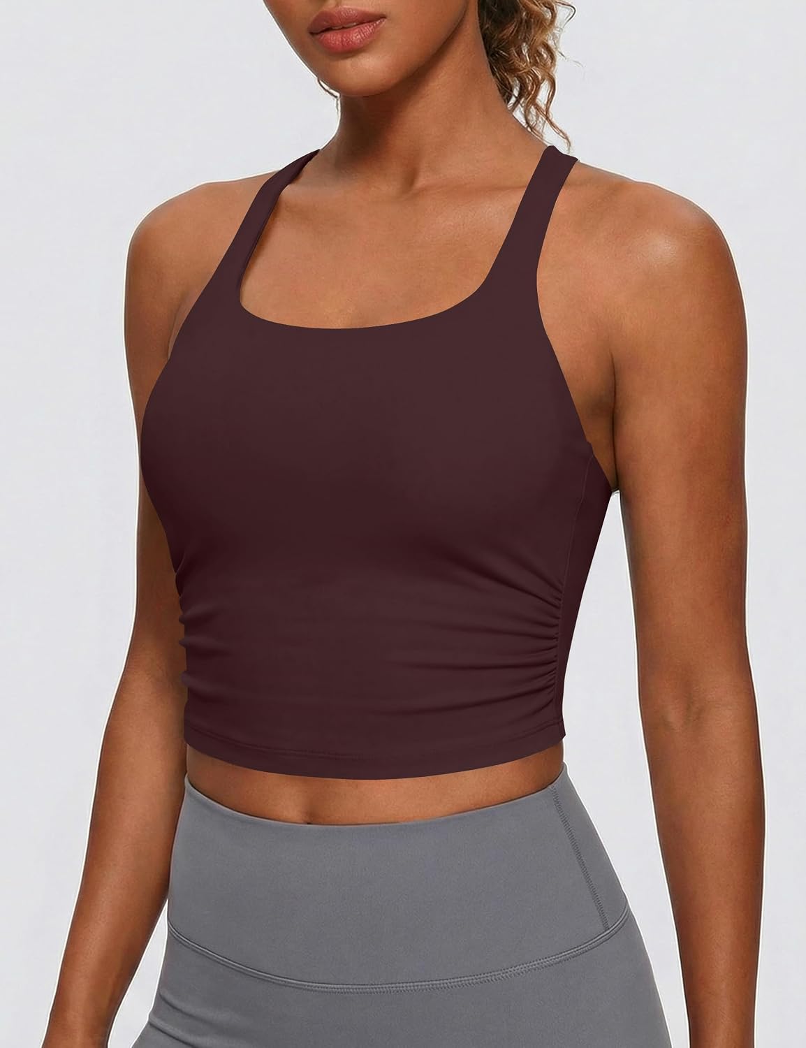 Women's Wrap Ruched Crop Tank with Built in Bra