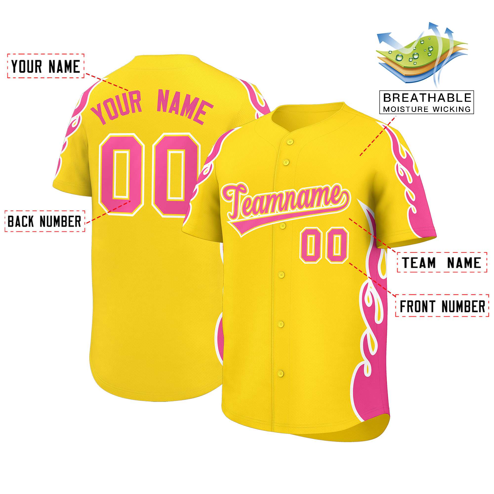 Benutzerdefiniertes Baseball-Trikot mit Seitenflammen-Umrissmuster für Sportuniformen