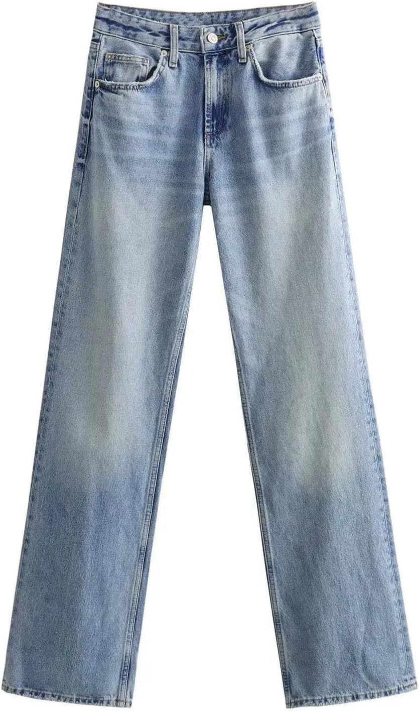 Women's Distressed Boyfriend Straight Leg Jeans Vintage Wash