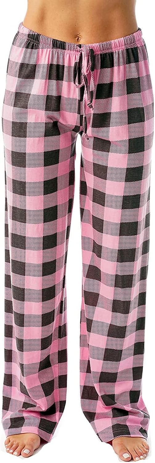 Buffalo Plaid Pajama Pants Women Soft Stretch Lightweight Lounge Fit Drawstring Sleep Trousers