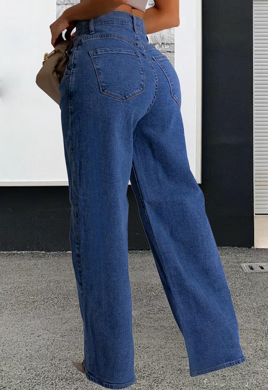 Women's High Rise Baggy Wide Leg Jeans Mid Wash