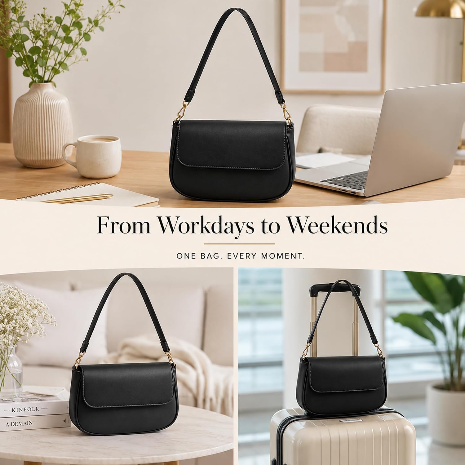 Women's Black Flap Shoulder Bag Gold Hardware