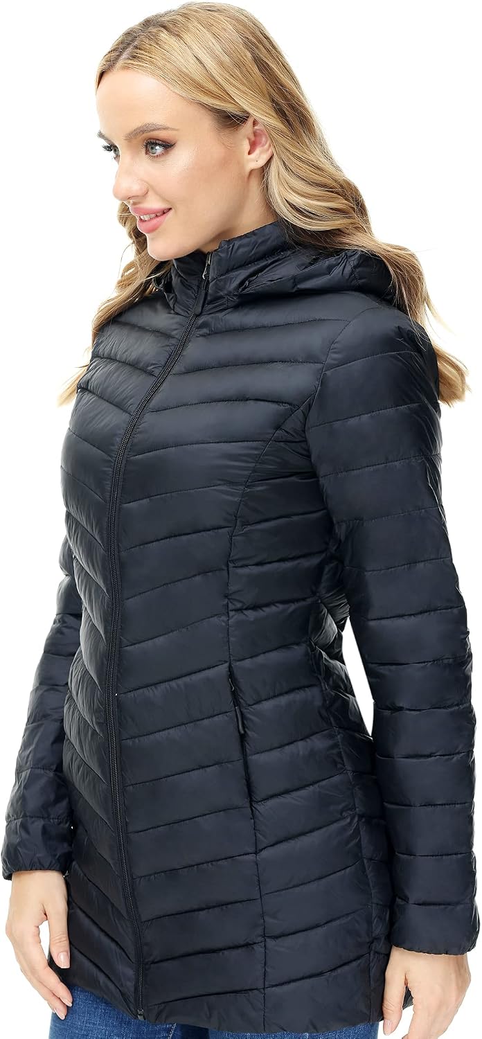 Women's Packable Hooded Puffer Jacket Lightweight Black