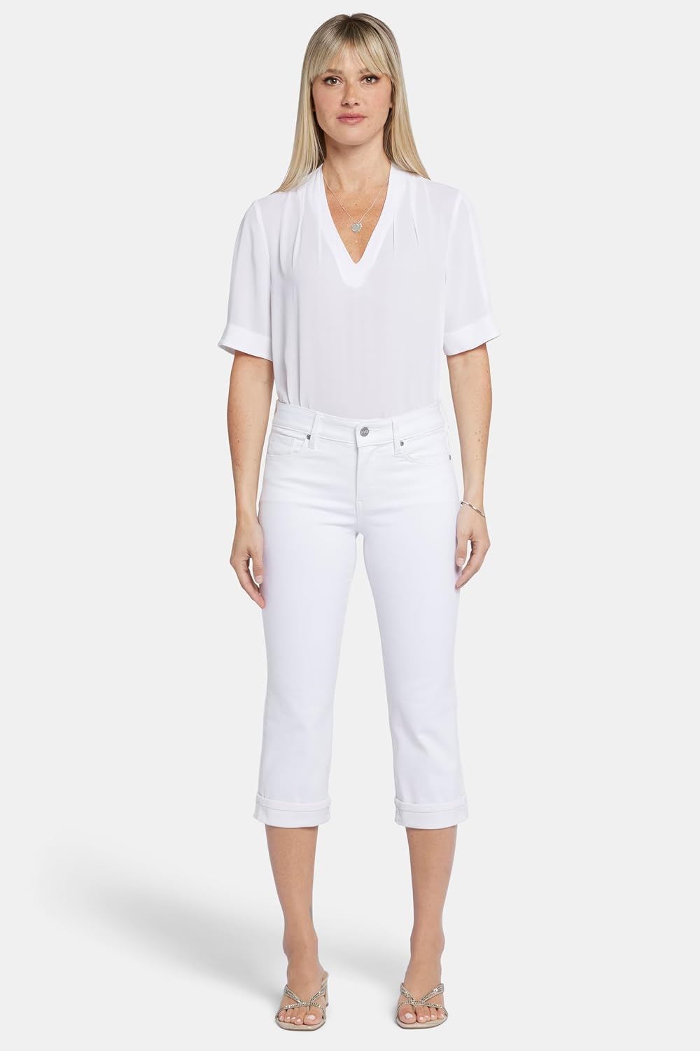 Women's Cuffed Crop Straight Jeans White Mid Rise