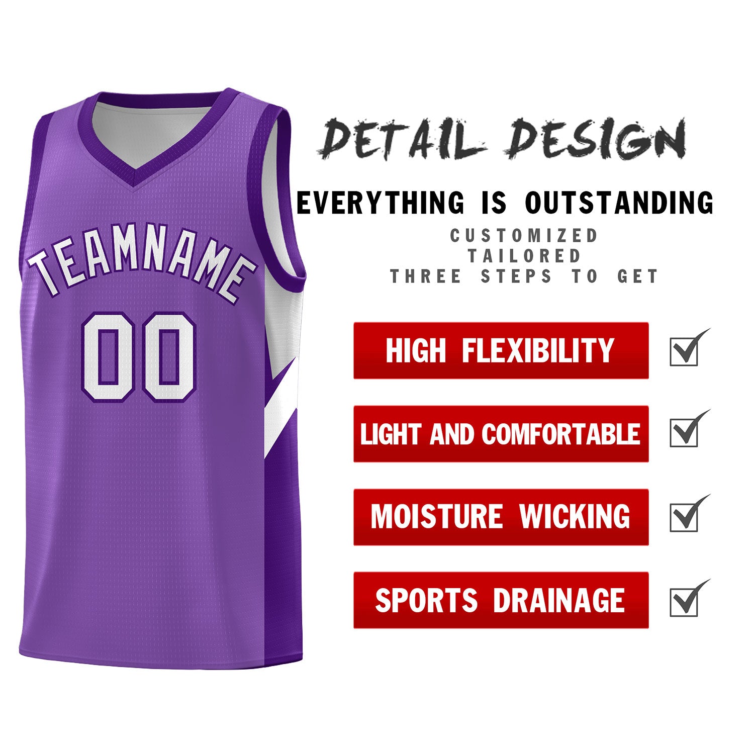 Benutzerdefinierte hellviolette lila Seitendesign-Sets Sportuniform-Basketballtrikot