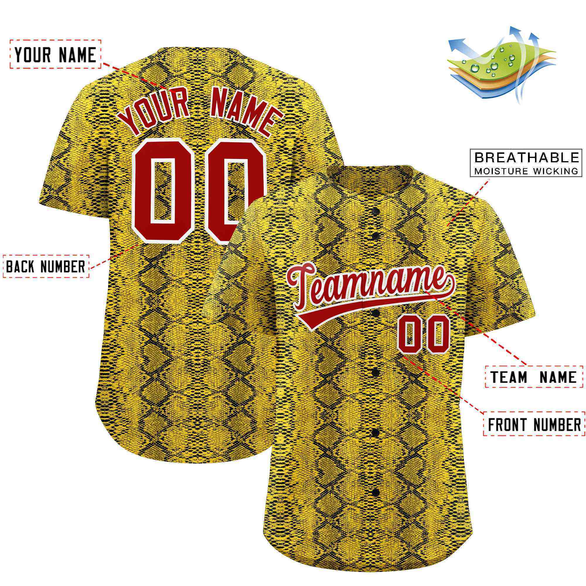 Benutzerdefiniertes authentisches Baseball-Trikot mit mehrfarbigem Schlangenledermuster