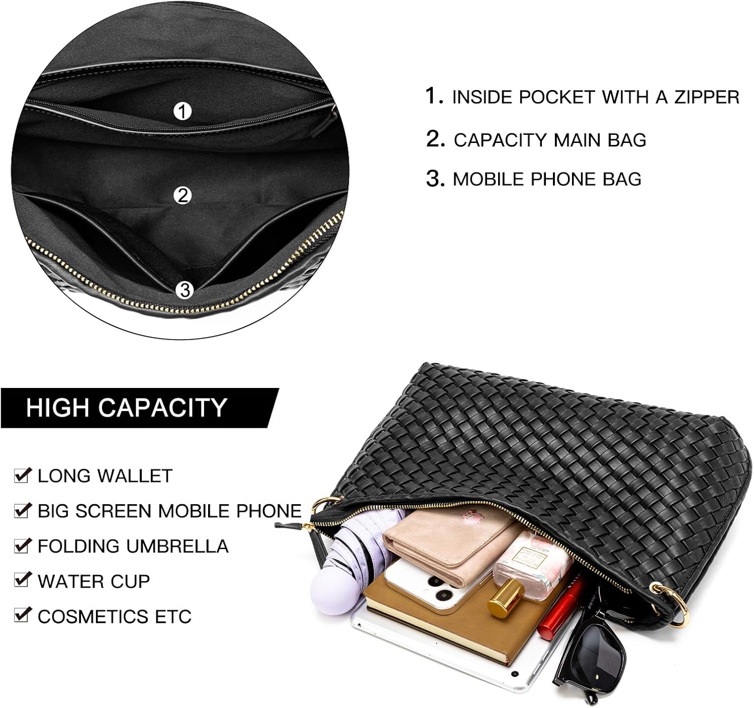 Women's Woven PU Leather Hobo Tote Bag with Zipper Women's Woven PU Leather Hobo Tote Bag with Zipper
