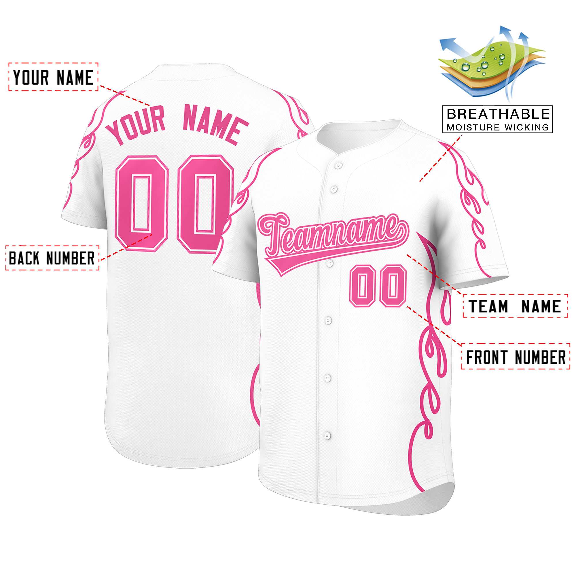Benutzerdefiniertes Baseball-Trikot mit Seitenflammen-Umrissmuster für Sportuniformen