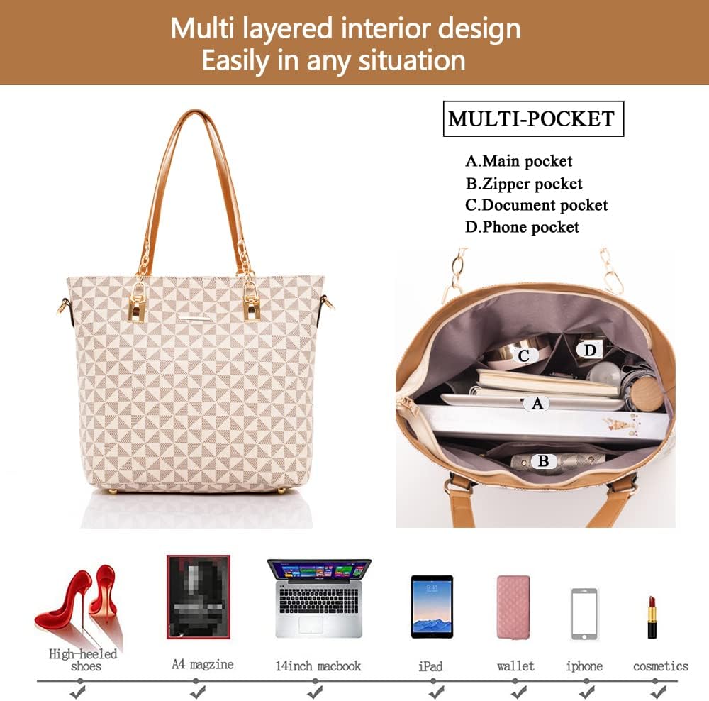Women's Geometric Print Top Handle Satchel Bag Set Beige Women's Geometric Print Top Handle Satchel Bag Set Beige