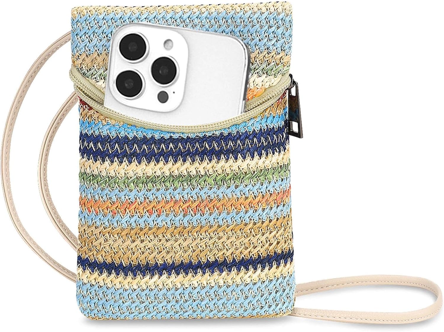 Women's Woven Straw Crossbody Phone Purse with Adjustable Strap