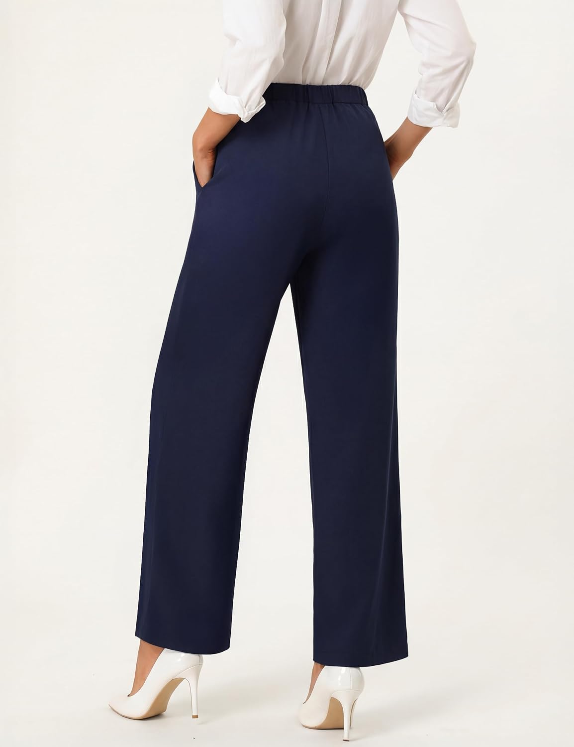 Women Business Casual Pants Wide Leg Dress Trousers High Waisted Lounge Outfits with Pockets