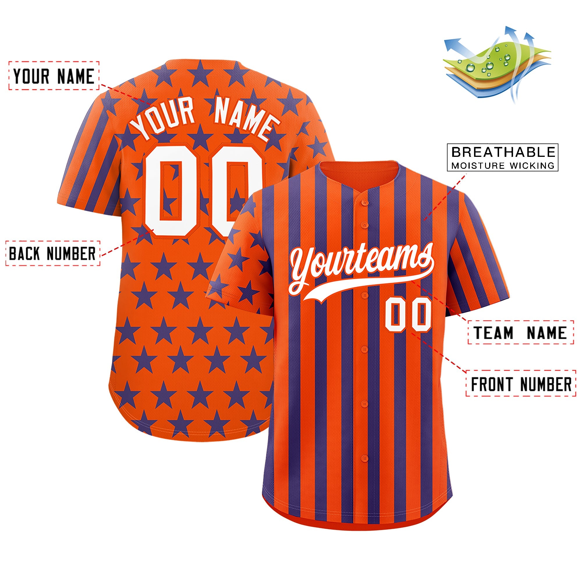 Benutzerdefiniertes Graffiti-Muster-Baseball-Trikot mit amerikanischer Flagge